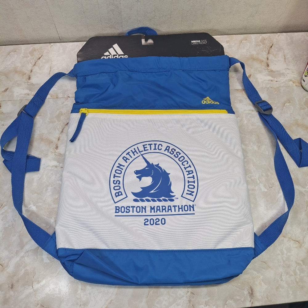 Adidas Blue White Boston Marathon 2020 Backpack Tote Zippered Latop Pocket